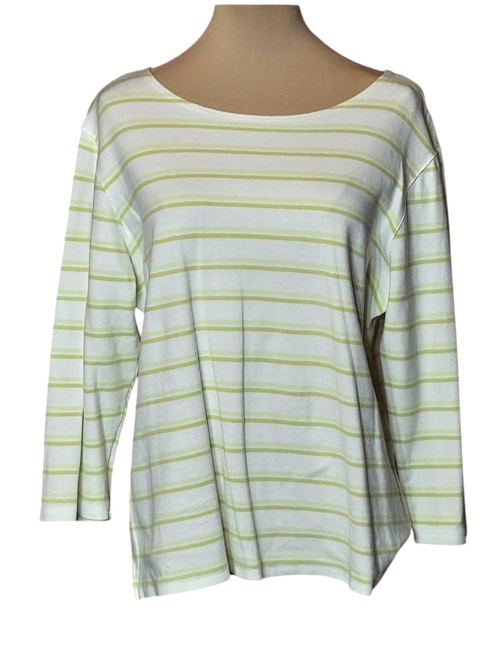 Talbots Striped Long Sleeve Top in White & Green XL Like New